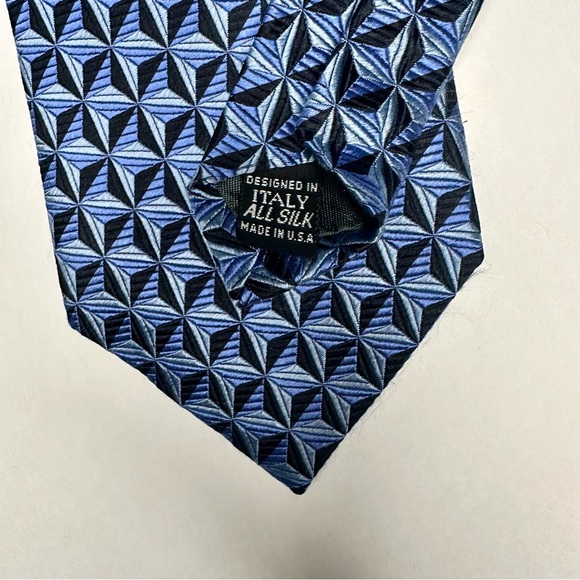 GIORGIO MORESCHI Heavy Blue Geometric Patterned Blue Classic Silk Tie - Picture 5 of 7